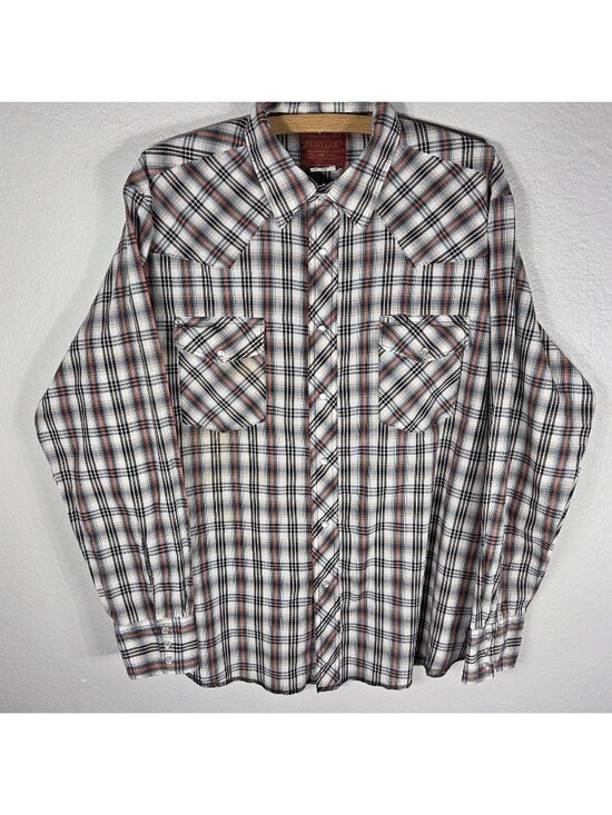 Rustler Other - Vtg Rustler Pearl Snap Western Plaid Shirt X-Long Tails L Red Black Long Sleeve